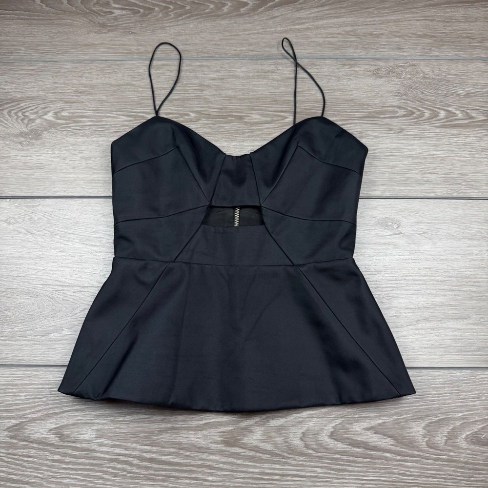 Nicholas Women Peplum Silk Cutout Cami Top Black‎ 4